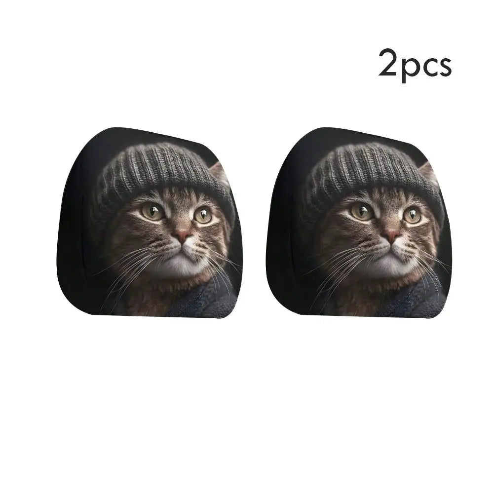 2PCS Universal Cat Car Headrest Covers Stretchable Funny Bear Dog Headrest Cover Elastic Car Head Pillowcase Car Interior Decor