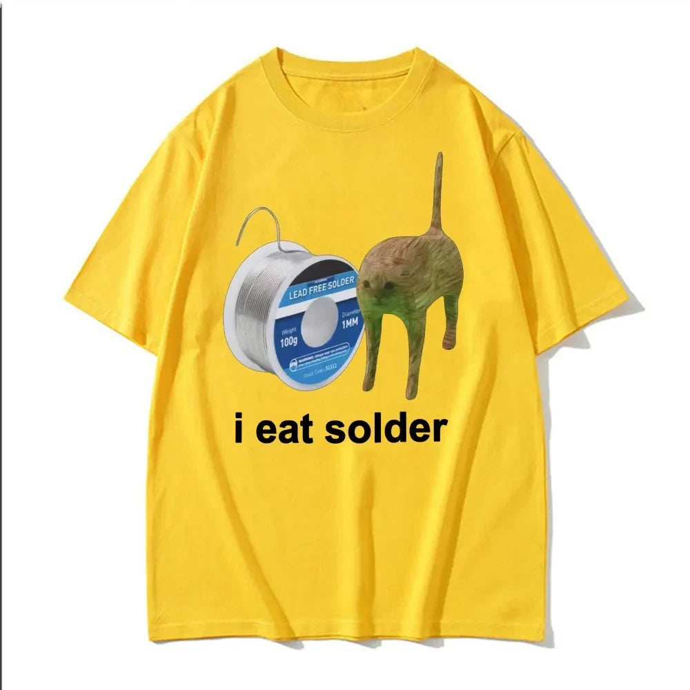 I Eat Solder Cursed Funny Cat Funny Printed T Shirt Women Fashion Casual Short Sleeve Round Neck TShirts Female Summer Clothing