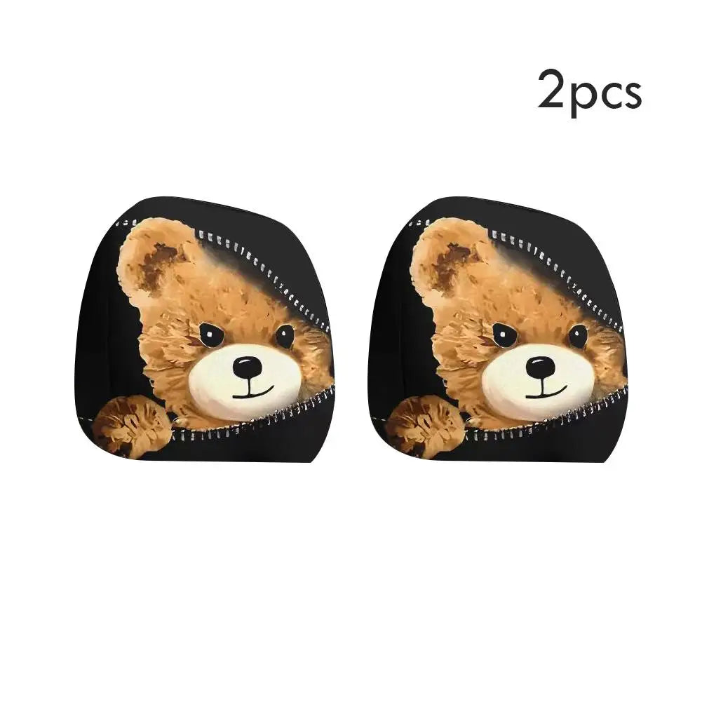 2PCS Universal Cat Car Headrest Covers Stretchable Funny Bear Dog Headrest Cover Elastic Car Head Pillowcase Car Interior Decor
