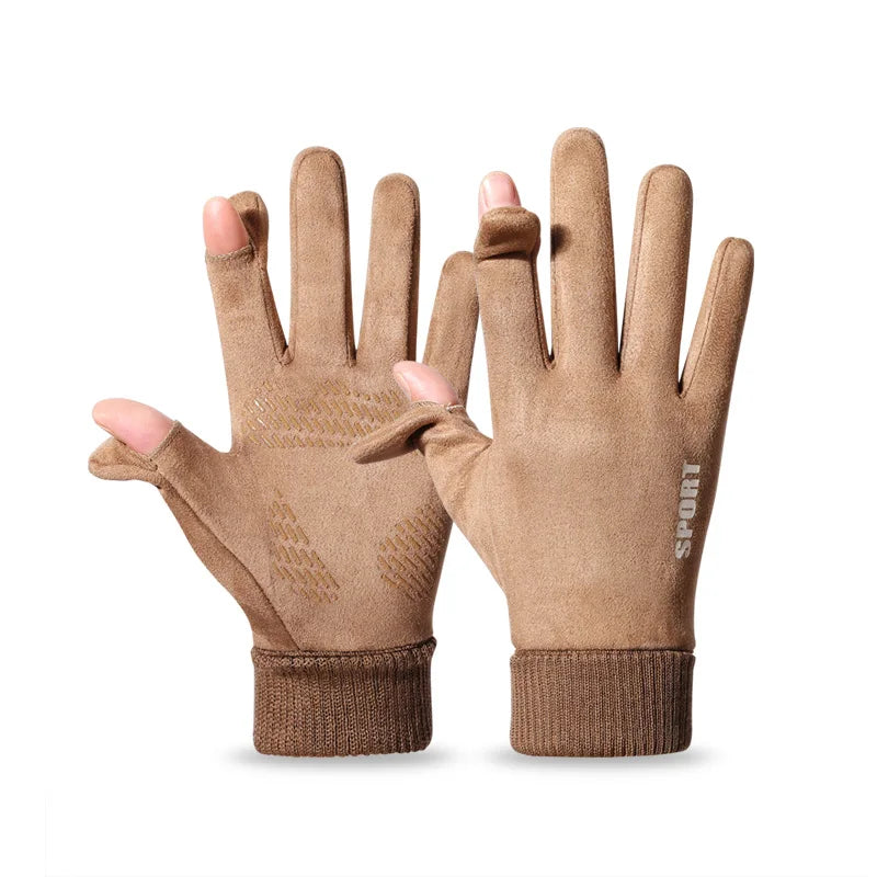 Suede Fabric Men's Gloves Soft Autumn Winter Thick Warm Male Skin-Friendly Skiing Non-Slip Cycling Elastic Touchscreen Gloves