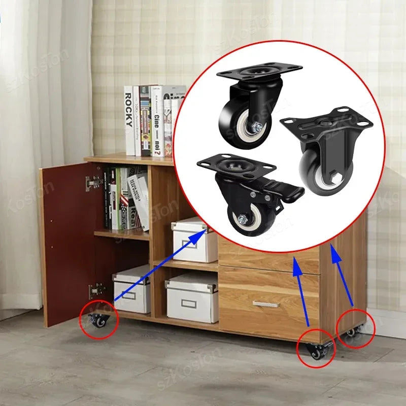 Heavy Duty Casters PP Wheels Rollers For Furniture Wheel Caster Wheels 360° Caster Wheel Industrial With Brake 1.5/2 Inch