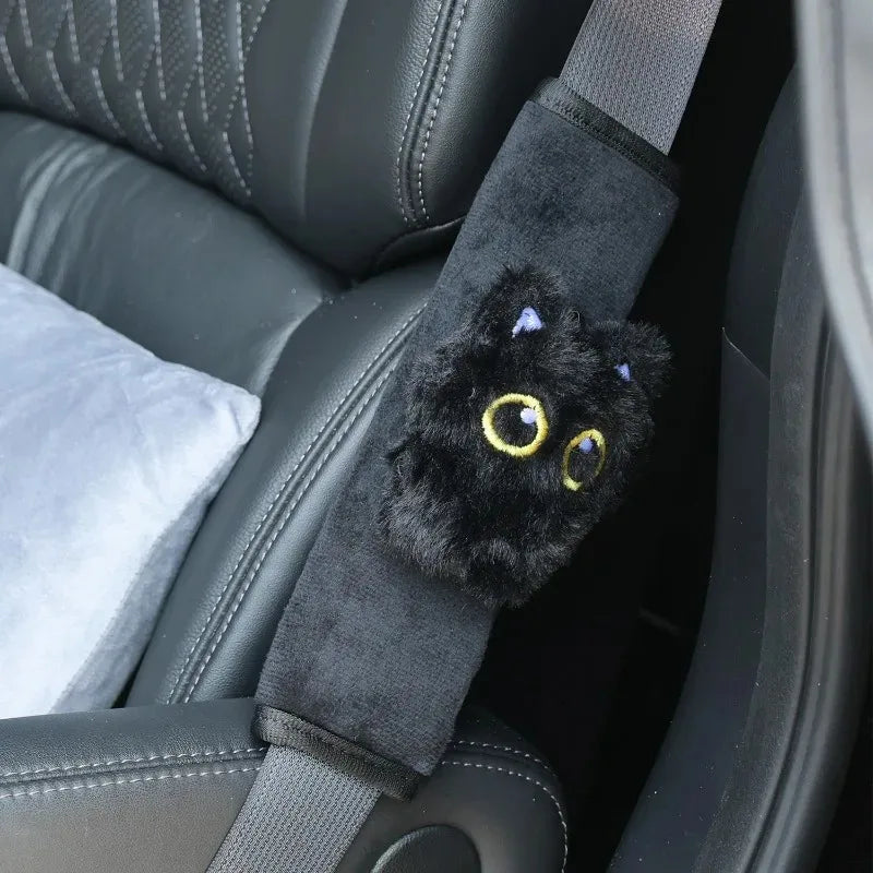 New Black Cat Plush Seat Belt Cover Cute Animal Car Shoulder Pad Pillow for Women Safety Belt Protector Gift for Cat Lovers