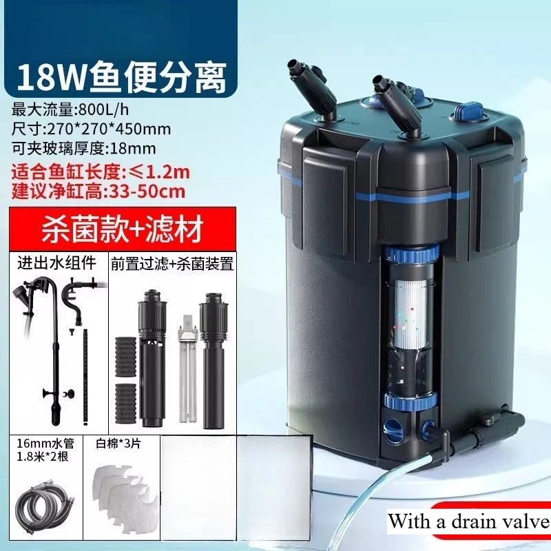 Fish Tank Toilet Filter System . External Canister Filter with Silent Pump, Aquarium Bio Filtration for Freshwater & Saltwater