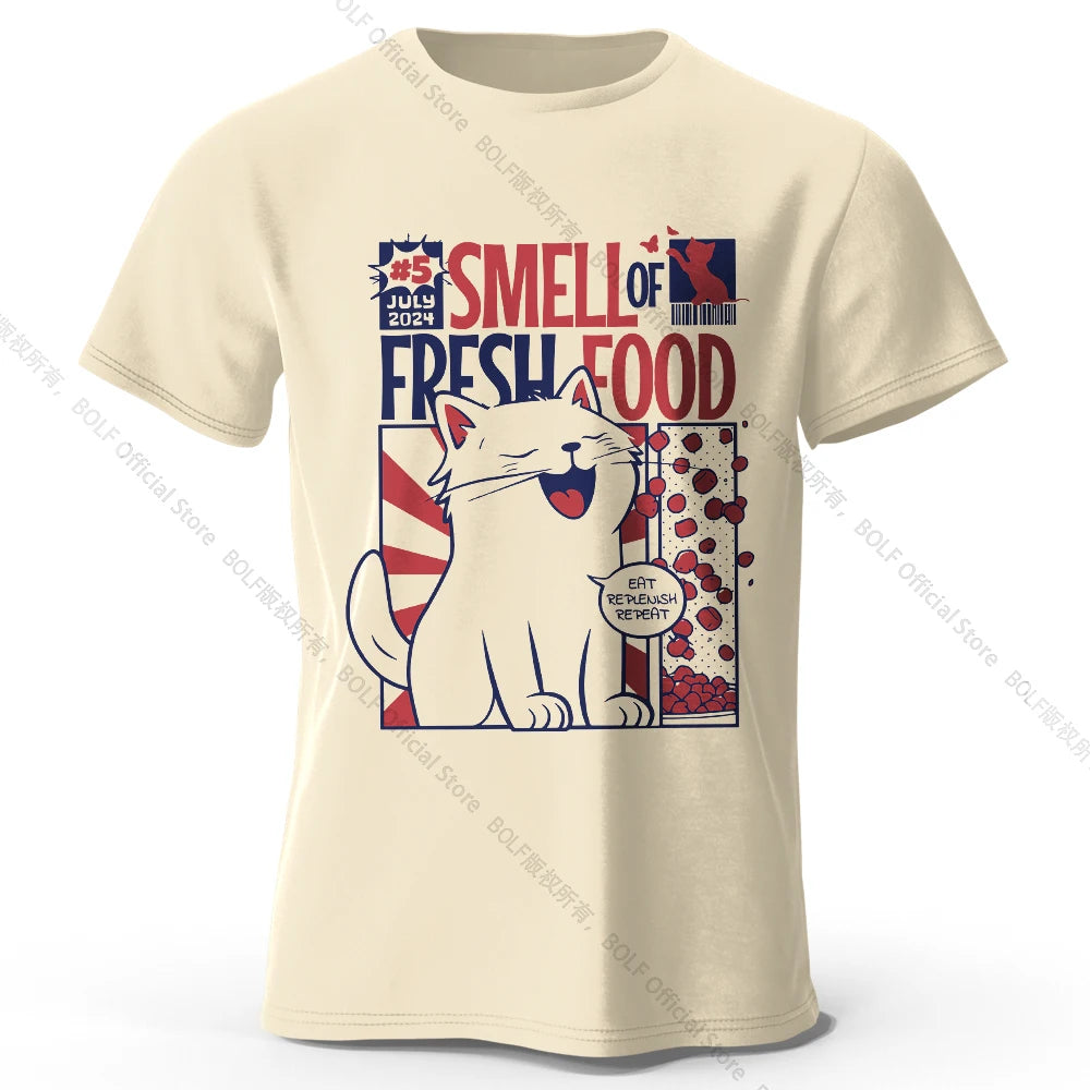 Men's Cat Printed T-Shirt 100% Organic Cotton Relaxed Fit Hand Painted Design Tee for Adults Quirky Fashion