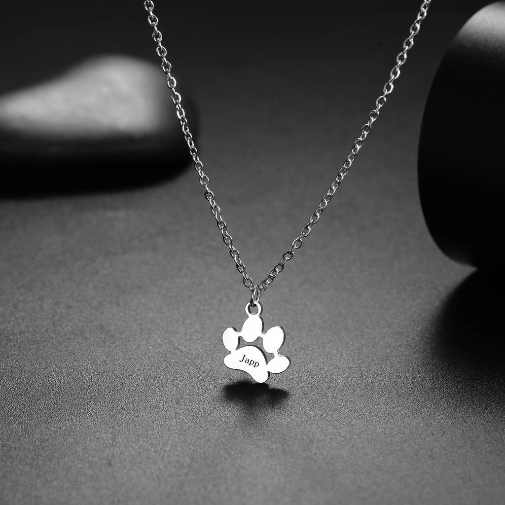 Custom Name Paw Pendant Necklace Personalized Engraved Letter Necklaces for Women Stainless Steel Tiny Dog Paw Jewelry