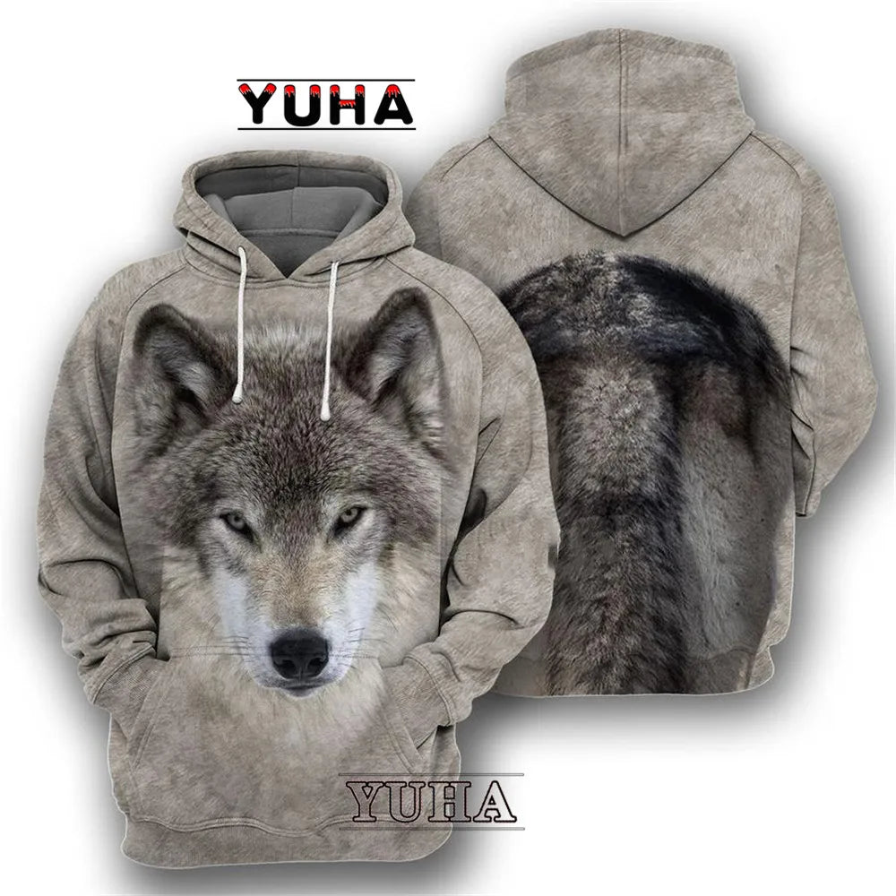 Animals Wolf /Raccoon/Cat Men Hoodies 3D Graphic Front and Back Pullover Tops Casual Sweatshirts Harajuku Clothing