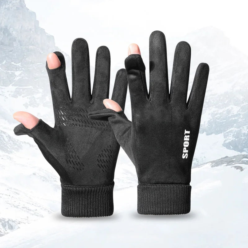 Suede Fabric Men's Gloves Soft Autumn Winter Thick Warm Male Skin-Friendly Skiing Non-Slip Cycling Elastic Touchscreen Gloves