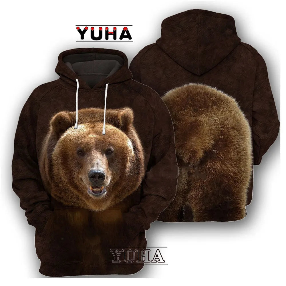 Animals Wolf /Raccoon/Cat Men Hoodies 3D Graphic Front and Back Pullover Tops Casual Sweatshirts Harajuku Clothing
