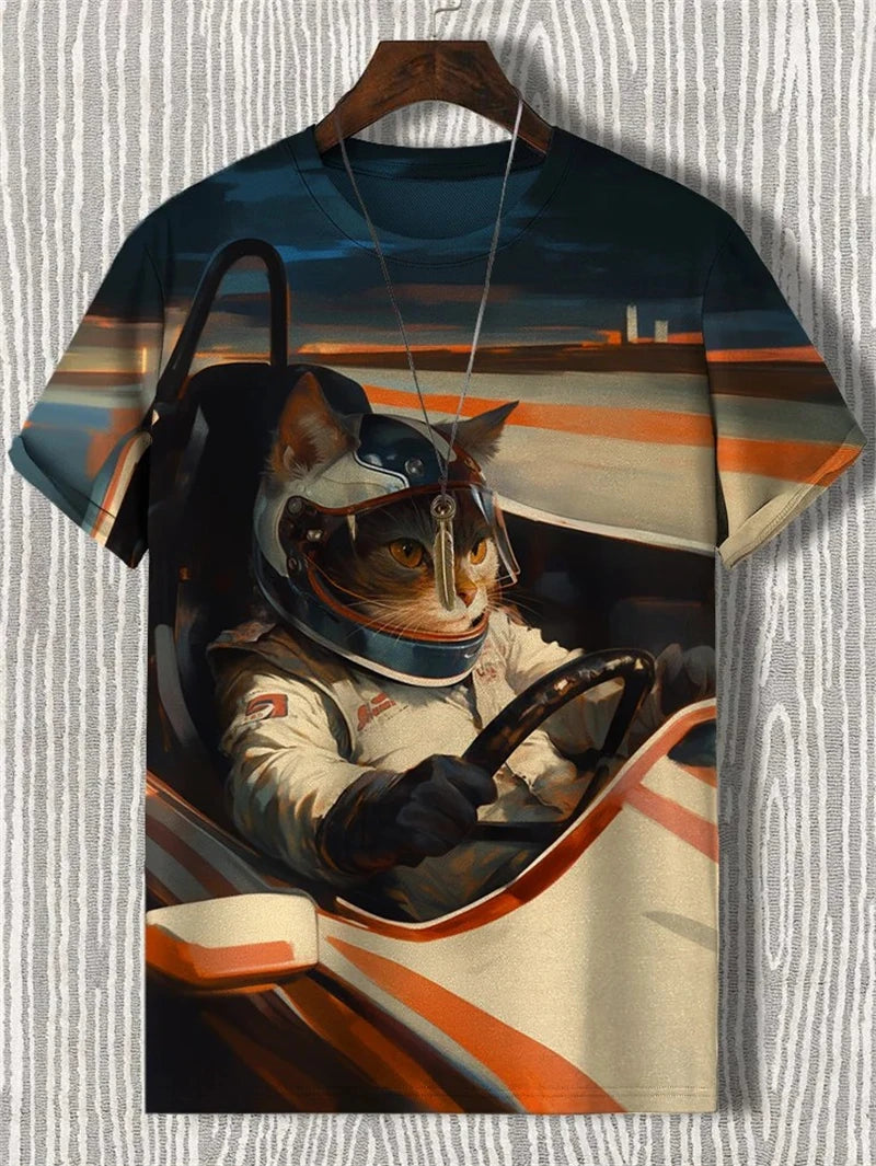 Funny Cat Japanese Ukiyo-e Graphic T Shirts Fashion Trend Short Sleeve Mens 3D Printed T-shirts Loose Streetwear Hip Hop Tees
