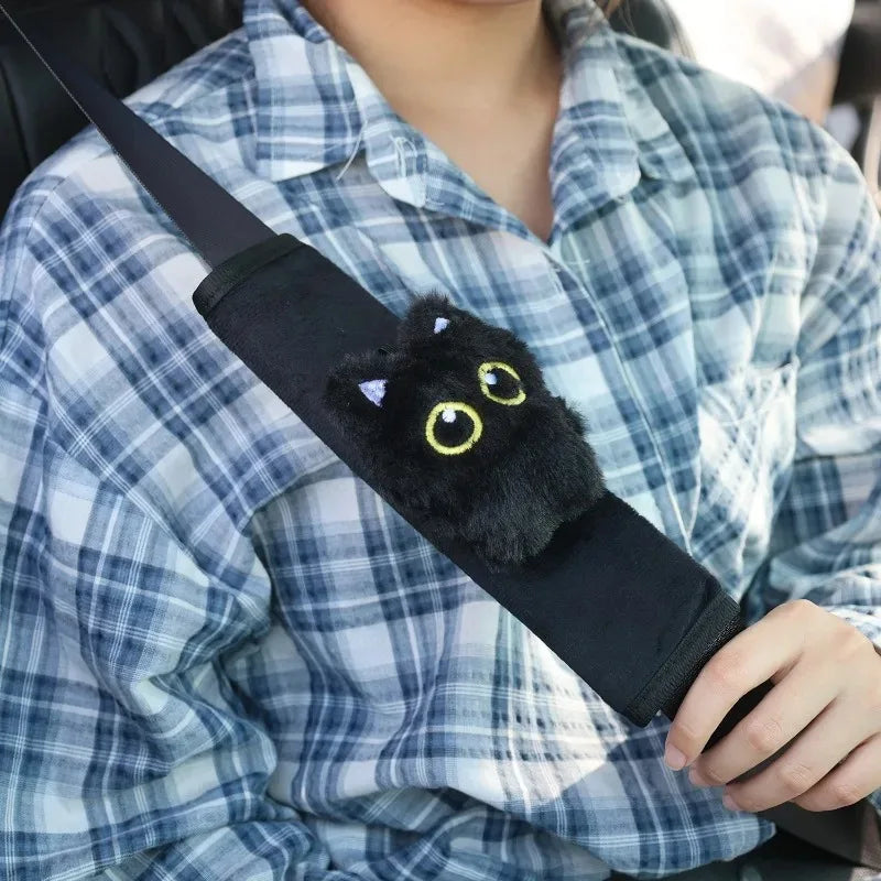 New Black Cat Plush Seat Belt Cover Cute Animal Car Shoulder Pad Pillow for Women Safety Belt Protector Gift for Cat Lovers