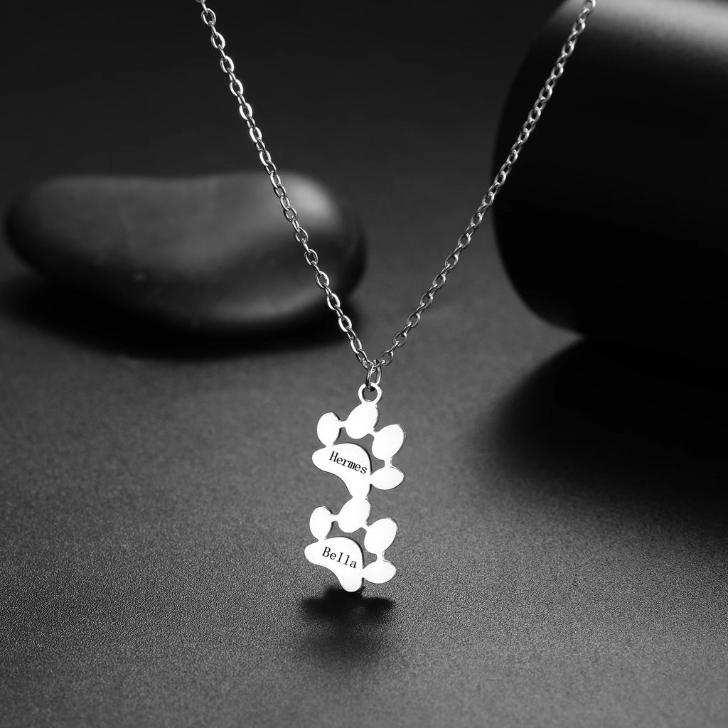Custom Name Paw Pendant Necklace Personalized Engraved Letter Necklaces for Women Stainless Steel Tiny Dog Paw Jewelry