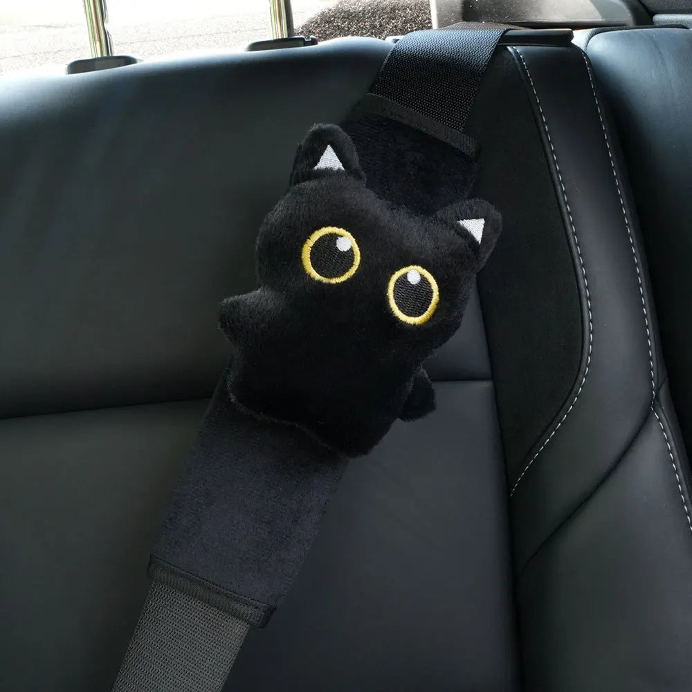 New Black Cat Plush Seat Belt Cover Cute Animal Car Shoulder Pad Pillow for Women Safety Belt Protector Gift for Cat Lovers