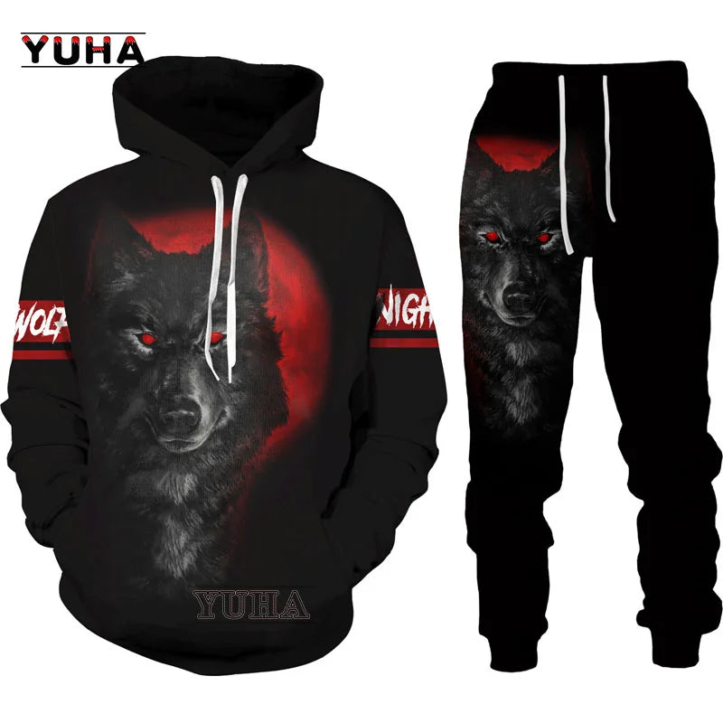 Animals Wolf /Raccoon/Cat Men Hoodies 3D Graphic Front and Back Pullover Tops Casual Sweatshirts Harajuku Clothing