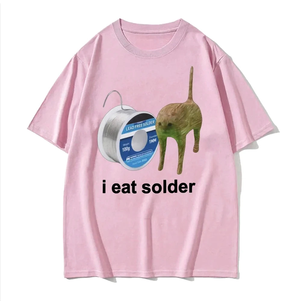 I Eat Solder Cursed Funny Cat Funny Printed T Shirt Women Fashion Casual Short Sleeve Round Neck TShirts Female Summer Clothing