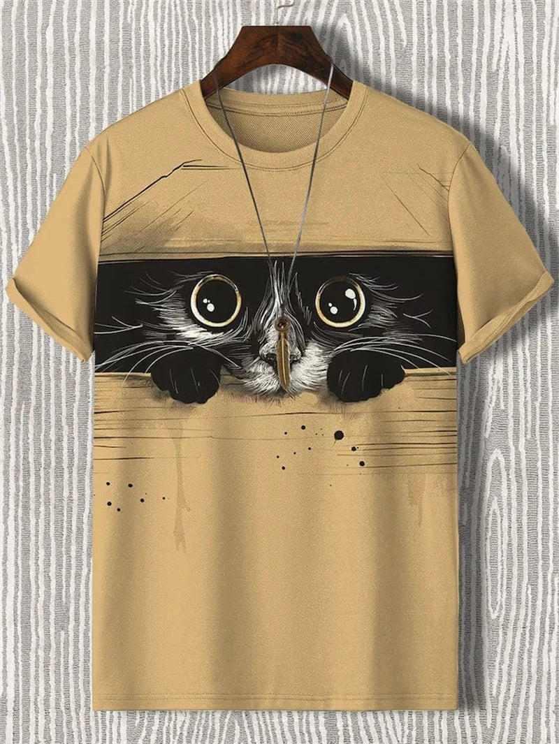 Funny Cat Japanese Ukiyo-e Graphic T Shirts Fashion Trend Short Sleeve Mens 3D Printed T-shirts Loose Streetwear Hip Hop Tees