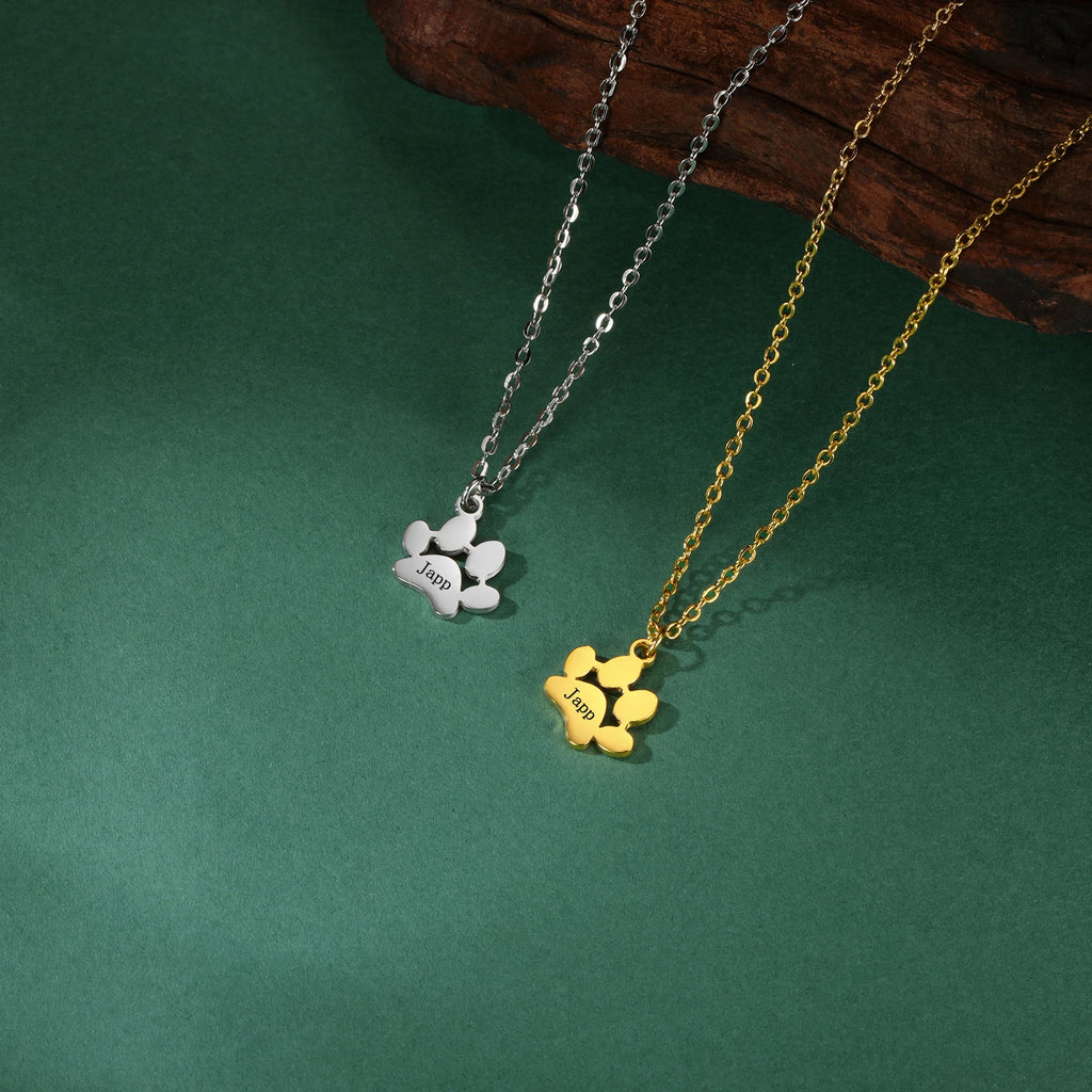 Custom Name Paw Pendant Necklace Personalized Engraved Letter Necklaces for Women Stainless Steel Tiny Dog Paw Jewelry